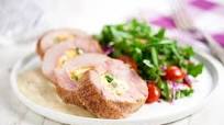 Jalapeño Popper-Stuffed Pork Tenderloin with buttermilk ranch sauce and arugula salad Jalapeño Popper-Stuffed Pork Tenderloin with buttermilk ranch sauce and arugula salad