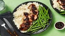 Apricot Balsamic-Glazed Pork Tenderloin over Ginger Rice with Sesame Green Beans Apricot Balsamic-Glazed Pork Tenderloin over Ginger Rice with Sesame Green Beans