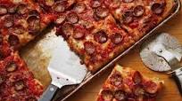 Sicilian Pizza With Pepperoni and Spicy Tomato Sauce Sicilian Pizza With Pepperoni and Spicy Tomato Sauce