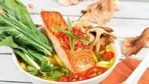 Salmon in Lemongrass-Ginger Broth With Bok Choy and Shiitakes Salmon in Lemongrass-Ginger Broth With Bok Choy and Shiitakes