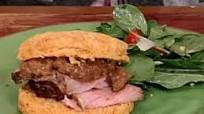 Sweet Potato Biscuits with Peppered Pork Loin, Apple Mustard Butter and Salad Sweet Potato Biscuits with Peppered Pork Loin, Apple Mustard Butter and Salad