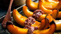 Vegan Oven Roasted Pumpkin Wedges With Cranberry, Pecan and Chile Pesto Vegan Oven Roasted Pumpkin Wedges With Cranberry, Pecan and Chile Pesto