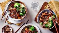 Pork teriyaki, rice and broccoli Pork teriyaki, rice and broccoli