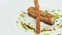Slowly braised belly of pork with apple soup, garlic purée and Port jus Slowly braised belly of pork with apple soup, garlic purée and Port jus