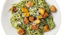 Soybean Pasta with Kale Pesto and Squash Soybean Pasta with Kale Pesto and Squash
