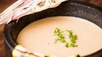 Baba Ganoush soup with aubergine and fried seitan Baba Ganoush soup with aubergine and fried seitan