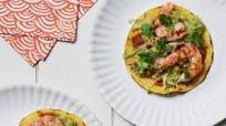 Shrimp Tostadas with Avocado-Tomatillo Salsa Shrimp Tostadas with Avocado-Tomatillo Salsa