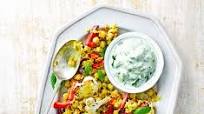 Spicy cauliflower rice with minty cucumber raita Spicy cauliflower rice with minty cucumber raita