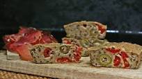 Oat flour bread with olives and tomatoes Oat flour bread with olives and tomatoes