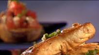 Garlic Halibut with Tomato-Caper Bruschetta Garlic Halibut with Tomato-Caper Bruschetta