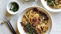 Black bean pork noodles with coriander and peanuts Black bean pork noodles with coriander and peanuts