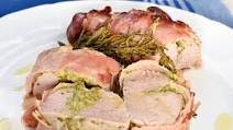 Pancetta wrapped roast pork fillet with salsa verde stuffing Pancetta wrapped roast pork fillet with salsa verde stuffing