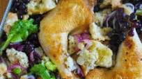 Crispy Chicken Legs with Zante Grape Panzanella Crispy Chicken Legs with Zante Grape Panzanella