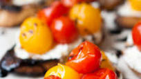 Grilled Mascarpone & Goat Cheese Crostini w/ Burst Tomatoes & Balsamic Glaze Grilled Mascarpone & Goat Cheese Crostini w/ Burst Tomatoes & Balsamic Glaze