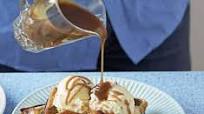 Waffles with banana & salted caramel sauce Waffles with banana & salted caramel sauce