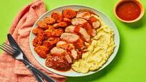 Sweet & Smoky Pork Tenderloin with Chili Roasted Carrots, Mashed Potatoes & Cherry Sauce Sweet & Smoky Pork Tenderloin with Chili Roasted Carrots, Mashed Potatoes & Cherry Sauce
