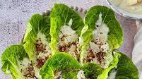 Caesar Salad Boats With Tahini Dressing, Topped With Zaatar Breadcrumbs And Parmesan Bits. Caesar Salad Boats With Tahini Dressing, Topped With Zaatar Breadcrumbs And Parmesan Bits.