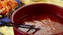 Savoury tomato shabu shabu with seafood dippers Savoury tomato shabu shabu with seafood dippers