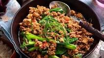 Sichuan-style gai lan and pork mince Sichuan-style gai lan and pork mince