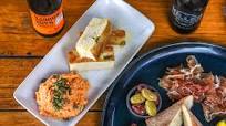 Red chickpea hummus with homemade focaccia bread Red chickpea hummus with homemade focaccia bread