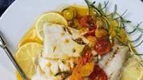 Baked Alaskan Black Cod with Lemon-Rosemary Braised Tomatoes and Roasted Acorn Squash Baked Alaskan Black Cod with Lemon-Rosemary Braised Tomatoes and Roasted Acorn Squash