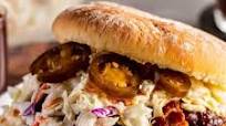 Pulled Pork Sandwich with BBQ Sauce and Coleslaw Pulled Pork Sandwich with BBQ Sauce and Coleslaw