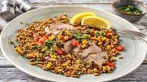 Argentinian Herb-Rubbed Pork Tenderloin with Charred Corn Salsa and Farro Argentinian Herb-Rubbed Pork Tenderloin with Charred Corn Salsa and Farro