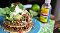 Double Decker Pork Carnita and Refried Bean Tostadas Double Decker Pork Carnita and Refried Bean Tostadas