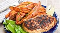 Grilled Montreal Chicken Breast with roasted hot honey sweet potatoes and snow peas Grilled Montreal Chicken Breast with roasted hot honey sweet potatoes and snow peas