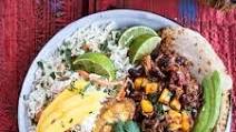 Caribbean Mango Pork and Tropical Rice Plates. Caribbean Mango Pork and Tropical Rice Plates.