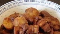 Braised potato and pork belly with red fermented beancurd Braised potato and pork belly with red fermented beancurd