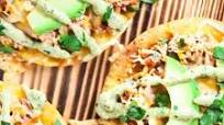 Cheesy Chicken Tostadas with Creamy Poblano Sauce Cheesy Chicken Tostadas with Creamy Poblano Sauce
