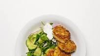Falafel Fritters Bowl with Cucumbers and Yogurt Sauce Falafel Fritters Bowl with Cucumbers and Yogurt Sauce