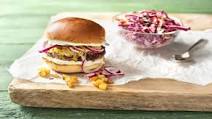 Caramelized-Pineapple Burgers with Monterey Jack Cheese and Red Cabbage Slaw Caramelized-Pineapple Burgers with Monterey Jack Cheese and Red Cabbage Slaw