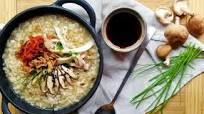 Chicken and Mushroom Juk (Korean Rice Porridge) With Kimchi Chicken and Mushroom Juk (Korean Rice Porridge) With Kimchi