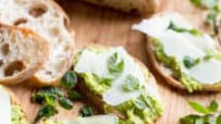 Fava Bean Crostini with Pecorino + Mint Fava Bean Crostini with Pecorino + Mint
