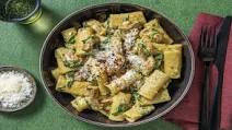 Creamy Pesto Pork Rigatoni with Spinach and Parmesan Creamy Pesto Pork Rigatoni with Spinach and Parmesan