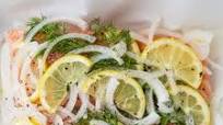 Slow baked salmon with onion and lemon Slow baked salmon with onion and lemon
