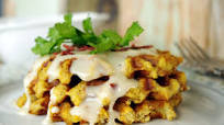 Cornbread Dressing Waffles with Maple Bacon Gravy Cornbread Dressing Waffles with Maple Bacon Gravy
