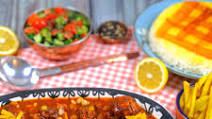 Khoresh Gheymeh. Persian Beef stew with roasted potatoes Khoresh Gheymeh. Persian Beef stew with roasted potatoes