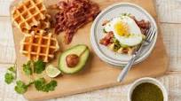 Pepper Jack Waffles with Bacon, Avocado, Fried Egg and Cilantro Aioli Drizzle Pepper Jack Waffles with Bacon, Avocado, Fried Egg and Cilantro Aioli Drizzle