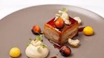 Cured pork belly, baked apple and crackling Cured pork belly, baked apple and crackling