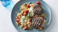 Grilled Beef Patties with Orzo Salad Grilled Beef Patties with Orzo Salad