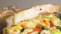 Cheesy Spinach Stuffed Pork Chops with Peppers & Onions Cheesy Spinach Stuffed Pork Chops with Peppers & Onions