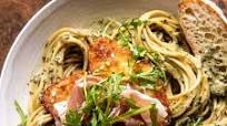 Basil Parmesan Pasta with Crispy Chicken, Prosciutto, and Arugula Basil Parmesan Pasta with Crispy Chicken, Prosciutto, and Arugula