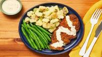 Crispy Chicken Milanese with Warm Potato-Scallion Salad & Green Beans Crispy Chicken Milanese with Warm Potato-Scallion Salad & Green Beans
