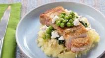 Spiced Pork Chops & Mashed Potatoes with Kale, English Peas & Goat Cheese Spiced Pork Chops & Mashed Potatoes with Kale, English Peas & Goat Cheese