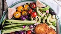 Greek salad with fried Feta cheese Greek salad with fried Feta cheese
