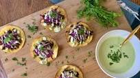 Carnitas Tostadas with Avocado Crema Carnitas Tostadas with Avocado Crema