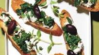 Bruschetta with Kalamata Olives, Braised Greens, and Ricotta Bruschetta with Kalamata Olives, Braised Greens, and Ricotta
